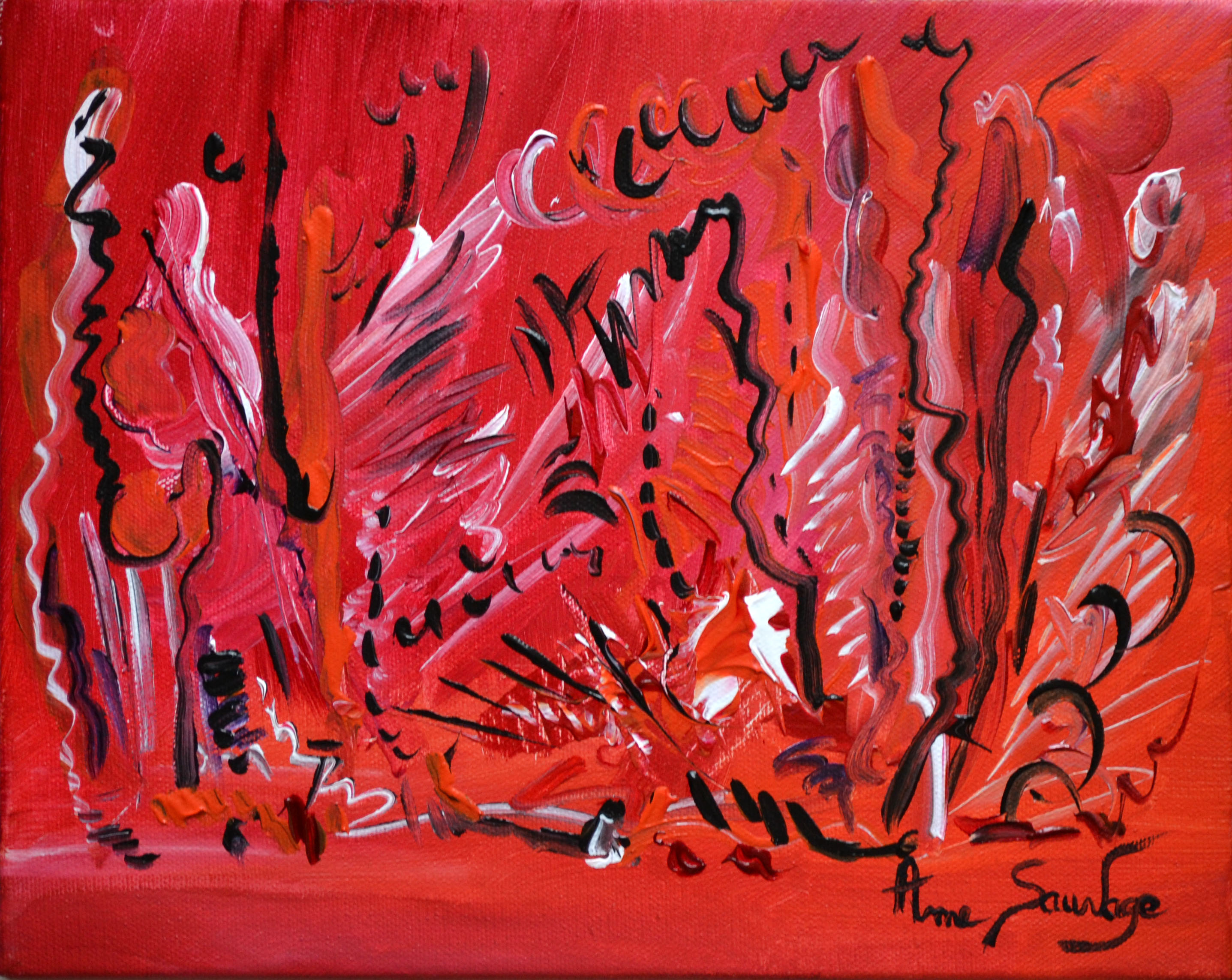 Tableau abstrait  rouge peintre contemporain ame sauvage